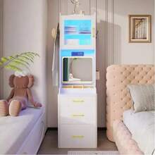 Tocador 3 En 1 Con Estación De Carga Y Luz Sensor Automática Tocador Multifunción Estación Maquillaje Carga USB Espejo Luz Automática Mueble Práctico - Tipo de Enchufe A USA (110-127V) - Ver 9