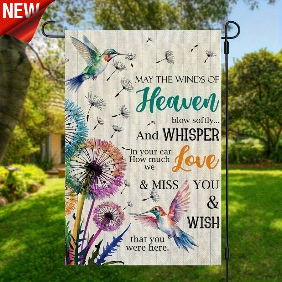 Memorial Garden Flag 12x18 Inch - Double-Sided In Loving Memory Design With Flowers & Hummingbirds, Weatherproof Outdoor Sympathy Decor For Graveside, Yard & Porch, Durable Memorial Flag For Loss Remembrance - 彩色 - 查看 1