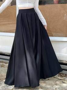 女士休闲百褶A字长裙 - 黑色 - 查看 1