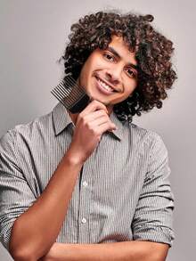 WANMEI 10件套非洲风情发梳套装 - 宽齿蓬松梳,适用于卷发、螺旋卷发和自然卷发 - 专业美发师专用发梳套装,哑光黑色表面,防静电耐热 - 采用高强度不锈钢和塑料材质,适合沙龙和居家美发 - 男女通用,可用于头发梳理和胡须护理 - 黑色 - 查看 7