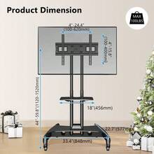TV Stand Height Adjustable Trolley 32'' -75Inch TV Screen Size, Steel Floor Monitor Stand With Wheels, Mobi... - B0091MEPSG - View 7