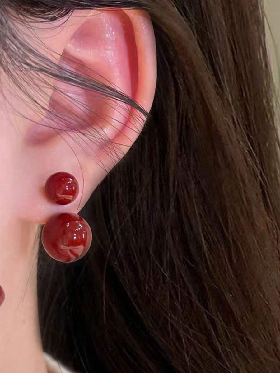 一对仿珍珠耳环,设计优雅,适合女性佩戴,可作为送给女友的礼物,时尚配饰 - 紅色 - 查看 1