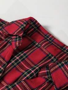 Women's  Plaid Dress Fashion Contrast Color Long Sleeve Casual A Line Dresses Christmas Dress - 紅色 - 查看 8