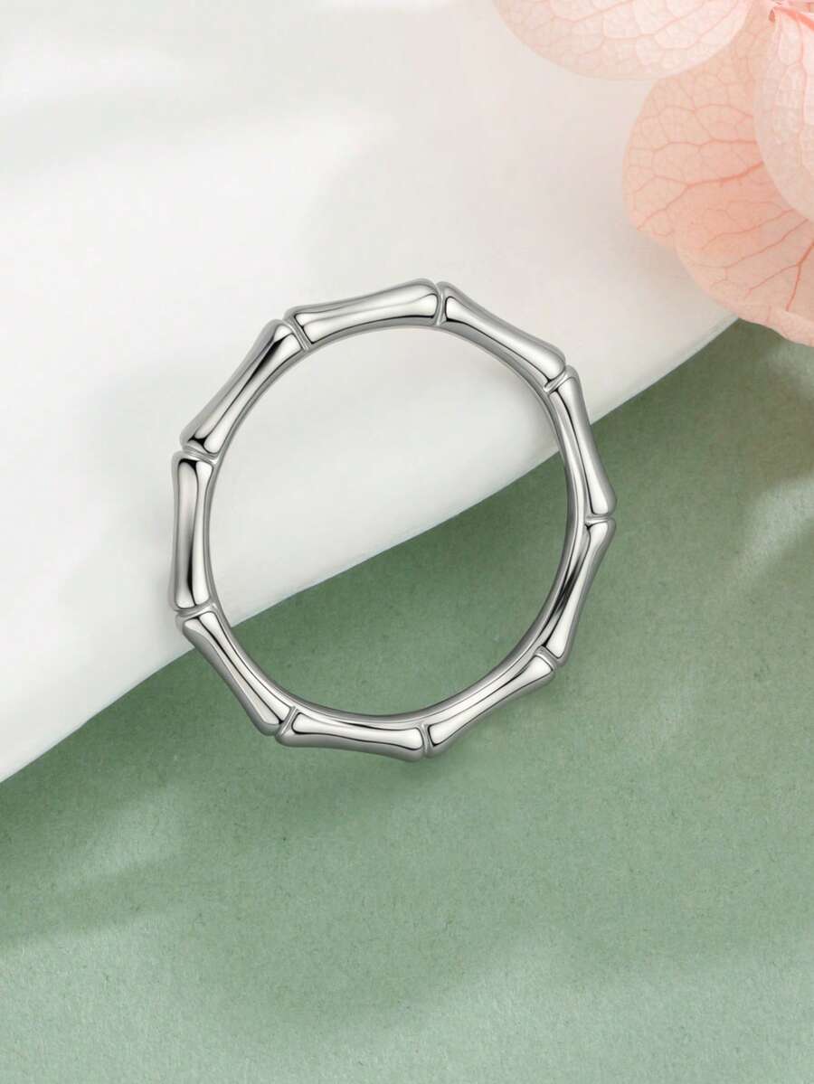 1 件装不锈钢银色竹节戒指，浪漫派对礼物，时尚饰品，男女皆宜 - 銀色 - 查看 1