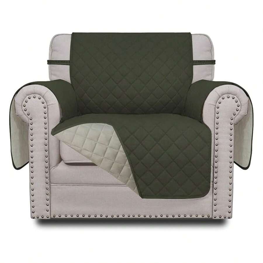 Chair Sofa Slipcover Reversible Sofa Cover Water Resistant Couch Cover Furniture Protector Cover With Elastic Straps For PetsChildren Dog Cat Chair, Green/Beige - 多色1979 - 查看 1