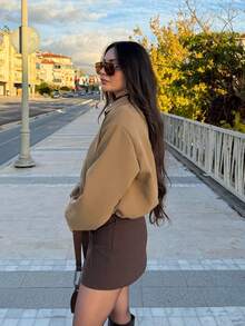 Women's Khaki Zip Pocket Jacket - Casual Loose Lapel Outerwear, Suitable For Spring And Autumn - Khaki - View 8