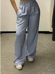 Tailored Wide Leg Trousers - Celeste - Ver 4