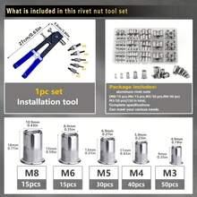 Juego de herramientas de remachado de tuercas de remache, Combo de tuercas de remache métricas de 6/150/87 piezas (M8/M6/M5/M4/M3), adecuado para muebles, decoración, automoción, marina e industria - Multicolor - Ver 6