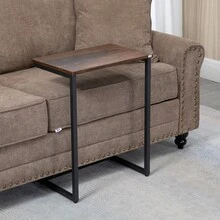 HOMCOM Set Of 3 C-Shaped Side Tables, Industrial Design, Space Saving With Steel Frame, Rustic Brown For Living Room