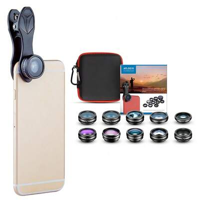  Kit de lentes para cámara de teléfono celular APEXEL 10 en 1, lente gran angular y macro + lente ojo de pez + lente teleobjetivo + filtro CPL/Flujo/Radial/Estrella + Caleidoscopio 3/6 lentes compatible con iPhone y la mayoría de teléfonos inteligentes Android para vacaciones de verano, viajes, fotografía creativa, accesorios para teléfonos, lentes para teléfonos
