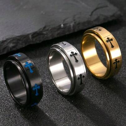 European And American Ins Style Fashion Simple Stainless Steel Versatile Cross Ring Titanium Steel Men's Couple Ring Jewelry Women