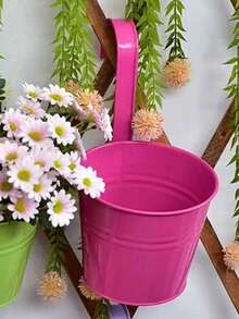 Hanging Flower Pot, Metal Iron Art Mini Planter Fence Bucket Flower Pot Holder For Balcony Garden Plant, Suitable For Home Decor