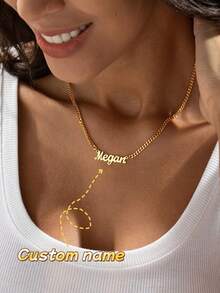 1 Piece Of High-Quality Custom Cuban Name Necklace, Gold-Plated Name Pendant, Customizable With English Name, Personalized Stainless Steel Necklace, Name Necklace, Custom Necklace, Women's Necklace, Women's Jewelry, Christmas Gift, Valentine's Day Gift, Personalized Gift, Unique Gift For Couples, Friends, Family, Anniversaries, Birthdays. - Multicolor - View 7