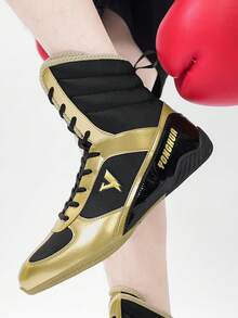 TACHUAN Men's High-Top Professional Boxing Shoes, Wrestling Training Boots, Muay Thai Kickboxing Shoes, Fitness Martial Arts Sneakers