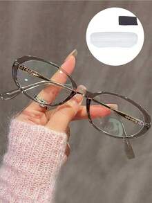 1 件/2 件套装椭圆形小框无度数眼镜，Y2K 复古橄榄绿色镜框，适合休闲和正式服装，适合使用电脑、看电视、玩游戏和操作智能手机，透明镜片时尚配饰 - 彩色 - 查看 14