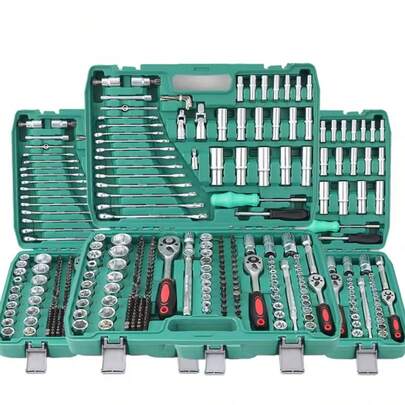 46 piezas Juego de llaves de trinquete, con brocas, dados y barras de extensión, métrico, para reparación automotriz y uso doméstico, con caja de almacenamiento