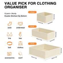 12pcs Foldable Drawer Organizer Boxes - Fabric Drawer Dividers Storage Boxes For Bras, Socks, Underwear, Ties, Wardrobe, Bedroom - Multicolor - View 4