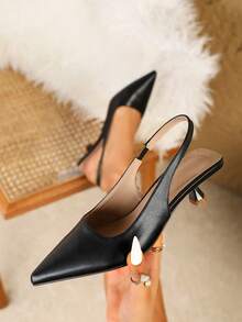 Giày cao gót nữ màu trơn thời trang mũi nhọn, giày cao gót trang trọng, giày cao gót quai mắt cá chân thời trang - màu đen - Xem 2