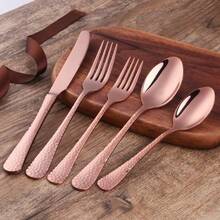 5Piece Rose Gold Silverware Flatware Set Service for 1 Stainless Steel Cutlery Set include Dinner Knife Table Fork Table Spoon Salad Fork Tea spoon for Wedding Dishwasher Safe - 5Ororosa - Ver 5