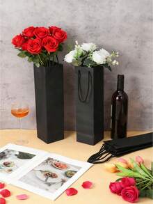 5/10pcs Wine Bottle Carrier Bags, Wine Bottle Gift Bags, Paper Gift Bags With Handles, Thank You Bags, Wedding Anniversary Birthday Christmas New Year Valentine's Day Party Supplies - Multicolor - View 3