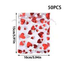 50个装，情人节爱心包装套装，开口网纱袋，欧根纱首饰袋，化妆品抽绳收纳袋 - 彩色 - 查看 10