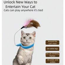 猫项圈逗猫棒，颈部缠绕式自娱自乐咀嚼玩具，带羽毛和铃铛，宠物用品 - 彩色 - 查看 4