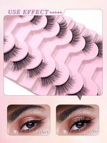 ENCHUW 8 Pairs Half Lashes Natural Look Wispy Fake Eyelashes Strip Eye Lashes Curling False Eyelashes For Daily Wear - Black - View 4
