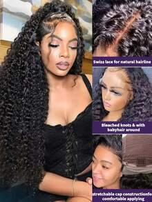40 Inch Deep Wave Lace Front Wigs Human Hair 250% Density Curly Human Hair Wig Glueless Human Hair Lace Wig 13x4 HD Transparent Lace Front Wig Pre Plucked Wet And Wavy Lace Frontal Wig 15A Brazilian Virgin Water Wave Lace Frontal Wig For Women Bleached Knots With Baby Hair Natural Black Color Christmas - Natural Black - 查看 3