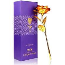24K Gold Foil Artificial Rose, Artificial Rose Gift For Her, Comes With Luxury Gift Box, Great Gift Idea For Valentine's Day, Mother's Day, Birthday, Anniversary (Gold/Red) - Multicolor - View 2
