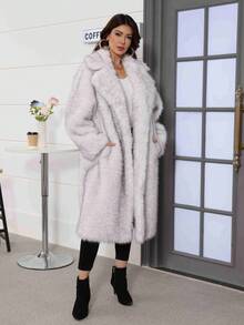 Damen Oversize Mantel für den Winter, Damen Bekleidung in Große Größen, Langer Teddy-Bär Jacke, Langer Kunstpelz Mantel, Winterwarmer Mantel - Weiss - Übersicht 4