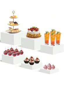Senmeo 6-Piece Hollow Bottom Buffet Risers - Acrylic Food Display Stands | Christmas Dessert/Jewelry/Party Organizer Gift - 白色 - 查看 7