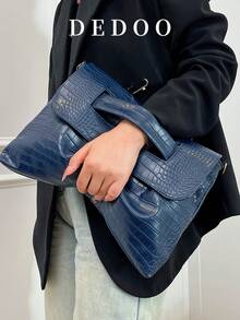 Dedoo 1 件女士复古时尚经典鳄鱼纹斜挎包。都市时尚感。休闲简约。优雅百搭。可手提、腋下或斜挎。适合通勤、收纳笔记本电脑、购物、旅行、情人节礼物、送给母亲等场合。 - 藍色 - 查看 9
