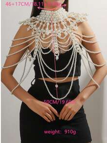 1 pieza Collar/Cadena de Body de perlas falsas blancas tejidas a mano, Collar de cuentas para mujer, Joyería de moda para boda, fiesta, pasarela