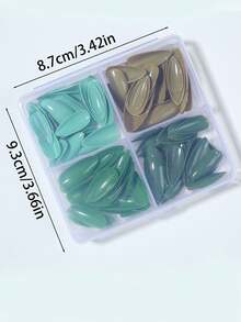 120 buc/cutie (4 amestecate) unghii false verzi migdale, scurte, acrilice, cu acoperire completă, cu cutie de depozitare, potrivite pentru femei și fete, în viața de zi cu zi și la petreceri