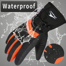 Achiou - Guantes de esquí de nieve para invierno, cálido, 3M, impermeable, visualización táctil para hombres y mujeres - naranja/fiesta de bloques - Ver 2