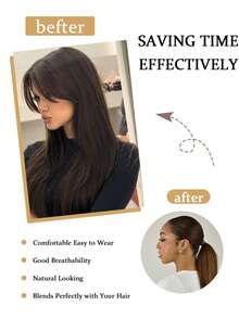 Tóc giả tổng hợp dành cho nữ, kiểu tóc mái giả tự nhiên không đường may, rẽ ngôi giữa kiểu Pháp, miếng che trán, kẹp tóc, kẹp cài tóc, trâm cài tóc, phụ kiện. - Nhiều màu - Xem 6