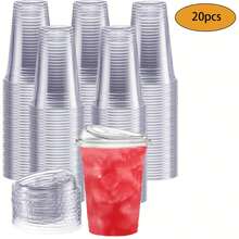 40/20 Pack 16oz Clear Plastic Cups - Durable PET Drinkware For Ice Coffee, Smoothies, Slurpees, Milkshakes | Disposable Leak-Proof Tumblers With Strawless Sip Lids For Parties, Camping, Picnics, Holidays & Outdoor Events, Picnic Essentials, Transparent Drinkware, Lightweight Drinkware, Best For Christmas Home And Living New In Dinnerware Outdoor Supplies - 透明色帶杯蓋20pcs - 查看 9