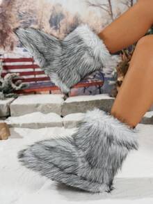 Women's Gradient Y2K Faux Fur Patchwork Snow Boots, Suitable For Outdoor, Indoor, Party, Holiday, Winter