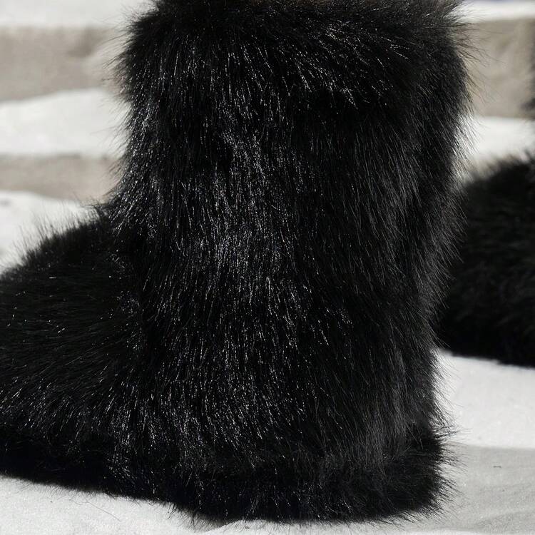Women's Gradient Y2K Faux Fur Patchwork Snow Boots, Suitable For Outdoor, Indoor, Party, Holiday, Winter - Black - View 7