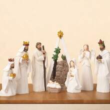 Nativity Scene Resin Figurine Collection - Intricate Religious Christmas Decoration Set With Biblical Characters For Home Display And Gifting - Apricot - View 1