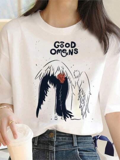 COOL Good Omens t-shirts women funny Japanese top girl streetwear harAJsuku graphic clothing valentine outfits for women