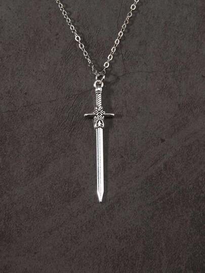 Vintage Gothic Style European & American Men's Simple Cross Sword Pendant Necklace, Creative Hiphop Punk Geometric Clavicle Chain Necklace For Women, Stainless Steel Chain Necklace For Women And Men