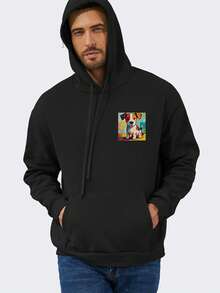 Men'S Customizable White Hoodie With "YOUR PHOTO HERE" Print - Personalized Logo Space, Casual Long-Sleeve Sport Sweatshirt For Birthdays, Parties, And Outdoor Activities, Casual Wear|Personalized Hoodie|Comfortable Fit - Black - View 6