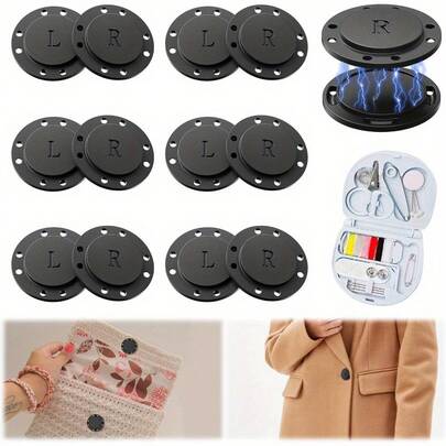 6 Pairs Of Magnetic Buttons, Press Studs Magnetic Buttons For Sewing, 26 Mm Magnetic Closure With Mini Sewing Kit, Pocket Magnetic Closures, Press Stud Large For Clothing, Windbreaker, Bag, Handmade,
