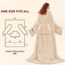 Wearable Heated Blanket - Heating Blanket With Sleeves & Foot Pocket, Heated Throw Adult, Birthday Gifts With Heat Settings & Fixed 4h Auto Shut-Off (50 * 70 Inch, Beige) - Beige - View 11
