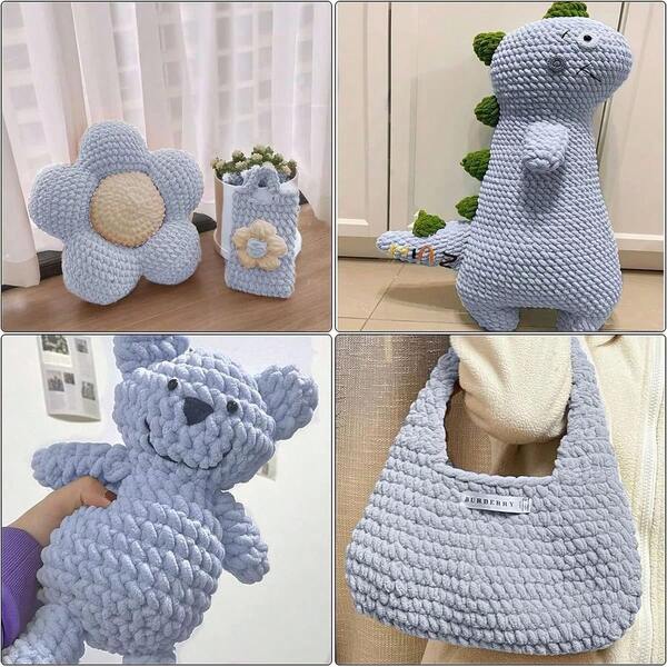 Soft Cotton Knitting Yarn 4 Packs, Fluffy Cotton Yarn Perfect For Soft Throw And Baby Blankets, Arm Knitting, ...