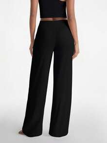 XLLAIS Petite Women's Pants Summer Fashion High Elastic Long Straight-Leg Black Trousers - Black - View 3