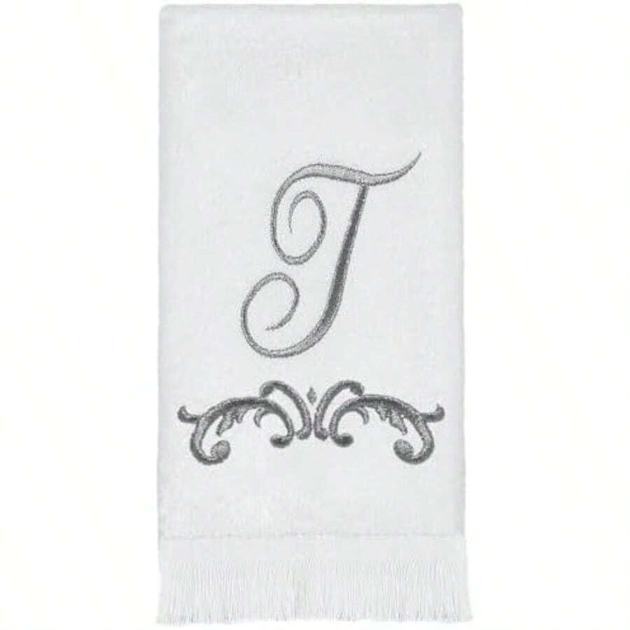 Avanti Linens - Toalla de Punta de los Dedos, Toalla de algodón Suave y Absorbente, diseño de Desplazamiento, decoración de Estilo cursivo (colección de monogramas, Inicial )(T Puntas de los dedos) - Multicolor - Ver 1