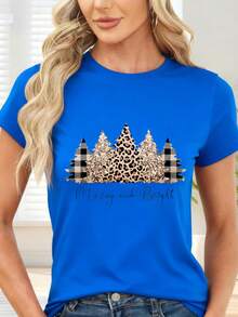 Camiseta de  con Estampado de Árboles en Leopardo y Cuadros para Otoño e Invierno - Azul - Ver 1