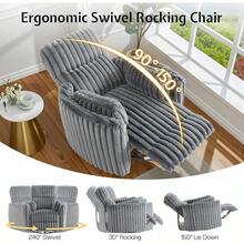 Recliner Chair With Massage, Rocking, And Swivel Glider Functions, Includes 2 Pillows, Comfortable Barrel Armchair For Bedroom, Nursery, Or Living Room - Xám - Xem 3